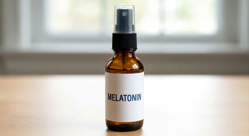 An amber spray bottle of topical melatonin